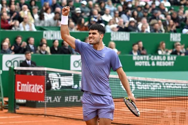 CARLOS ALCARAZ, Tennis Rrolex Monte-Carlo Masters 2025, azione, action, single shot, esultanza, jubel, joy, celebration TENNIS ROLEX MONTE-CARLO MASTERS 2025