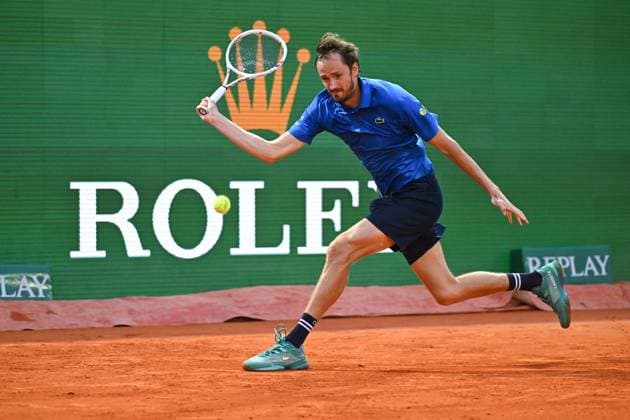 Rolex Monte-Carlo 2025 Masters 1000 - Day 4 Daniil Medvedev (RUS) during his second match at the Monaco Rolex Masters in Monte Carlo, on April, 9, 2025. Photo by Corinne Dubreuil ABACAPRESS.COM Monte-Carlo Monaco  Copyright: xDubreuilxCorinne ABACAx