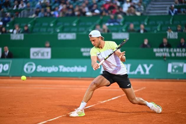 Rolex Monte-Carlo 2025 Masters 1000 - Day 4 Alexander Muller (FRA) during his second match at the Monaco Rolex Masters in Monte Carlo, on April, 9, 2025. Photo by Corinne Dubreuil ABACAPRESS.COM Monte-Carlo Monaco  Copyright: xDubreuilxCorinne ABACAx