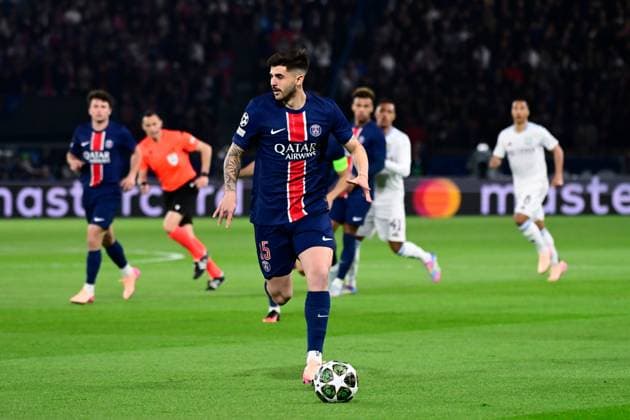 FOOTBALL : PSG vs Aston Villa - Ligue des Champions - 09 04 2025 Lucas Beraldo ( 35 - PSG ) during the UEFA Champions League match between Paris Saint Germain and Aston Villa FC at Parc Des Princes on April 09 , 2025 in Paris, France. ( Photo by Dante Badano PsnewZ ) - ParisFrance  Copyright: xDantexBadanox