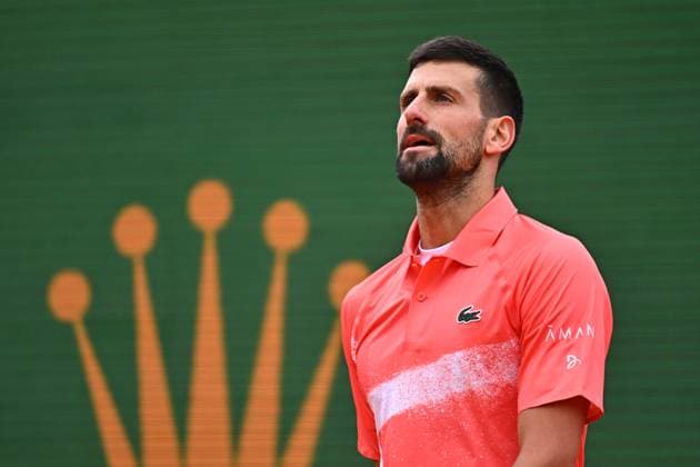 Rolex Monte-Carlo 2025 Masters 1000 - Day 4 Novak Djokovic (SRB) during his first round match at the Monaco Rolex Masters in Monte Carlo, on April, 9, 2025. Photo by Corinne Dubreuil ABACAPRESS.COM Monte-Carlo Monaco  Copyright: xDubreuilxCorinne ABACAx