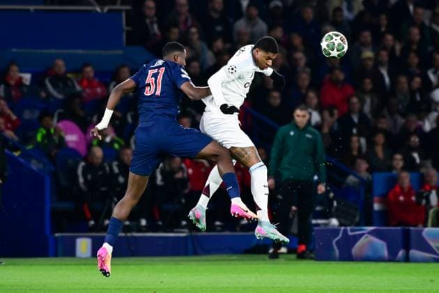 FOOTBALL : PSG vs Aston Villa - Ligue des Champions - 09 04 2025 William Joel Tenorio Pacho ( 51 - PSG ) and Marcus Rashford ( 9 - Aston Villa ) during the UEFA Champions League match between Paris Saint Germain and Aston Villa FC at Parc Des Princes on April 09 , 2025 in Paris, France. ( Photo by Dante Badano PsnewZ ) - ParisFrance  Copyright: xDantexBadanox