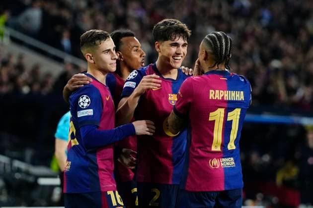 FC Barcelona, Barca v Borussia Dortmund - UEFA Champions League 2024 25 Quarter Final First Leg Raphinha right winger of Barcelona and Brazil during the UEFA Champions League 2024 25 Quarter Final First Leg match between FC Barcelona and Borussia Dortmund at Estadi Olimpic Lluis Companys on April 9, 2025 in Barcelona, Spain. Barcelona Spain  Copyright: xJosexBretonx originalFilename:bretonhernandez-fcbarcel250409_np6iX.jpg