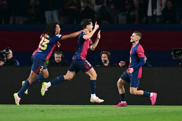 Goal celebration for 1 0 by Paul Cubarsi 2 FC Barcelona , FC Barcelona vs Borussia Dortmund, Soccer, Champions League, Quarterfinal, 09 04 2025 Barcelona Catalonia Spain Copyright: xkolbert-press MarcxNiemeyerx