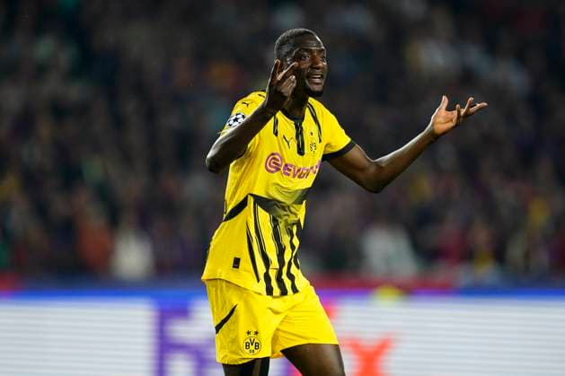 ESP: FC Barcelona, Barca v Borussia Dortmund. UEFA Champions League match. Quarter-Finals, firs leg Serhou Guirassy of Borussia Dortmund during the UEFA Champions League match, Quarter-Finals, firs leg, between FC Barcelona and Borussia Dortmund played at Lluis Companys Stadium on April 9 2025 in Barcelona Spain. kpng Copyright: xSergioxRuizx xImagox PS_250409_BAR_DOR_039