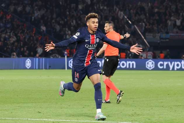FOOTBALL : Paris Saint Germain Vs Aston Villa - Ligue des Champions - 09 04 2025 Joie sur le but de Desire Doue (PSG) ParisFrance  Copyright: xMichtofx