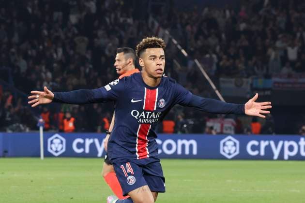 FOOTBALL : Paris Saint Germain Vs Aston Villa - Ligue des Champions - 09 04 2025 Joie sur le but de Desire Doue (PSG) ParisFrance  Copyright: xMichtofx