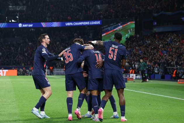 FOOTBALL : Paris Saint Germain Vs Aston Villa - Ligue des Champions - 09 04 2025 Joie sur le but de Desire Doue (PSG) ParisFrance  Copyright: xMichtofx