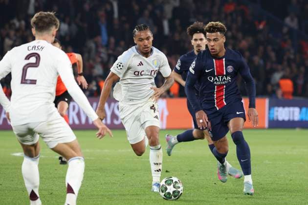 FOOTBALL : Paris Saint Germain Vs Aston Villa - Ligue des Champions - 09 04 2025 Desire Doue (PSG) Vs Boubacar Kamara (Aston Villa) ParisFrance  Copyright: xMichtofx