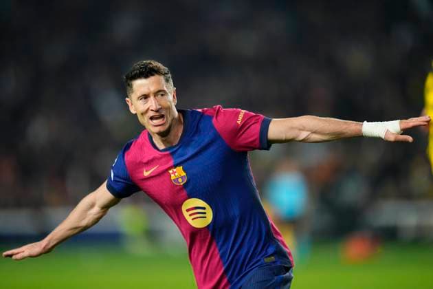 Bilder des Jahres 2025, Sport 04 April Sport Themen der Woche KW15 Sport Bilder des Tages FC Barcelona, Barca v Borussia Dortmund - UEFA Champions League 2024 25 Quarter Final First Leg Robert Lewandowski centre-forward of Barcelona and Poland celebrates after scoring his sides second goal during the UEFA Champions League 2024 25 Quarter Final First Leg match between FC Barcelona and Borussia Dortmund at Estadi Olimpic Lluis Companys on April 9, 2025 in Barcelona, Spain. Barcelona Spain  Copyright: xJosexBretonx originalFilename:bretonhernandez-fcbarcel250409_np9rK.jpg
