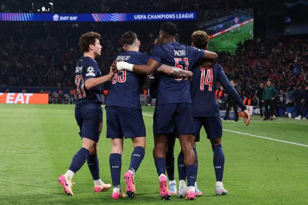 FOOTBALL : Paris Saint Germain Vs Aston Villa - Ligue des Champions - 09 04 2025 Joie sur le but de Desire Doue (PSG) ParisFrance  Copyright: xMichtofx