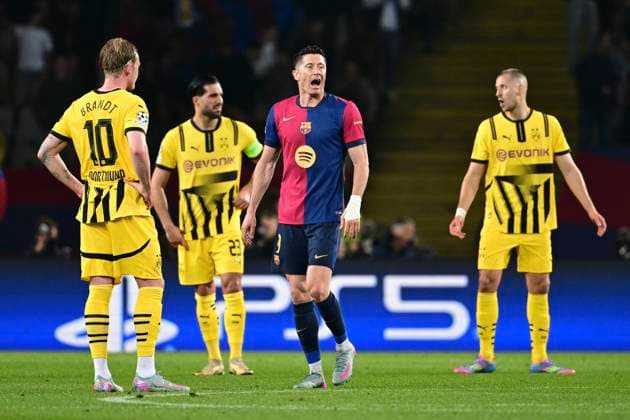 Goal celebration to 3 0 by Robert Lewandowski 9 FC Barcelona , FC Barcelona vs Borussia Dortmund, Football, Champions League, Quarterfinal, 09 04 2025 Barcelona Catalonia Spain Copyright: xkolbert-press MarcxNiemeyerx