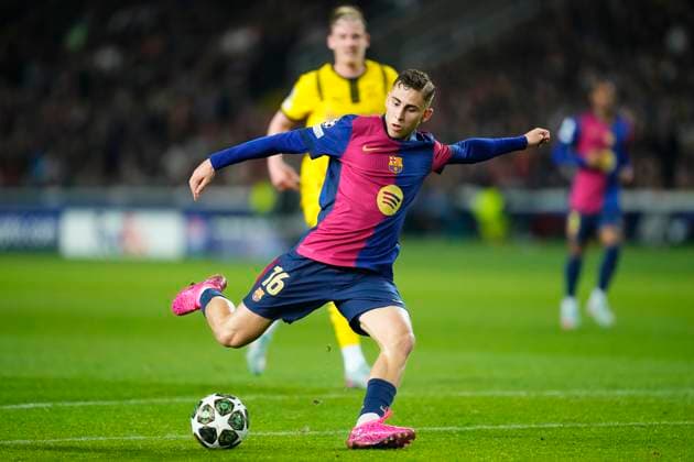 FC Barcelona, Barca v Borussia Dortmund - UEFA Champions League 2024 25 Quarter Final First Leg Fermin Lopez central midfield of Barcelona and Spain shooting to goal during the UEFA Champions League 2024 25 Quarter Final First Leg match between FC Barcelona and Borussia Dortmund at Estadi Olimpic Lluis Companys on April 9, 2025 in Barcelona, Spain. Barcelona Spain  Copyright: xJosexBretonx originalFilename:bretonhernandez-fcbarcel250409_npF0P.jpg
