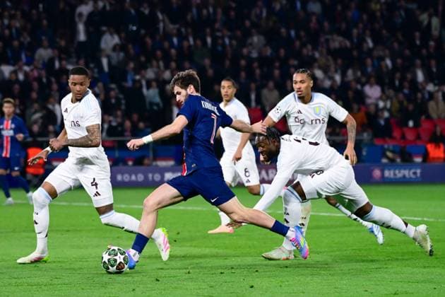 FOOTBALL : PSG vs Aston Villa - Ligue des Champions - 09 04 2025 Khvicha Kvaratskhelia ( 7 - PSG ) during the UEFA Champions League match between Paris Saint Germain and Aston Villa FC at Parc Des Princes on April 09 , 2025 in Paris, France. ( Photo by Dante Badano PsnewZ ) - ParisFrance  Copyright: xDantexBadanox