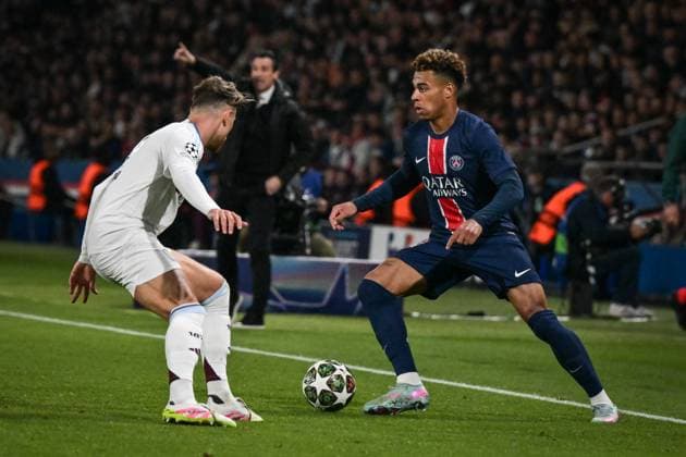 Champions League PSG vs Aston Villa FC - FA Paris Saint-Germain’s forward Desire Doue fights for the ball during the UEFA Champions League football match between Paris Saint-Germain and Aston Villa FC at the Parc des Princes Stadium in Paris on April 9, 2025. Photo by Firas Abdullah ABACAPRESS.COM Paris Ile-de-France France  Copyright: xAbdullahxFiras ABACAx