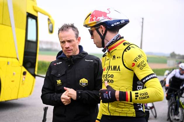 Paris-Roubaix 2025 Training Session ROUBAIX, FRANCE - APRIL 10 : Niermann Grischa (GER) Ass. Sports Director of Team Visma Lease a Bike and Van Aert Wout (BEL) of Team Visma - Lease a Bike pictured during a training session prior the 122nd edition of ParisRoubaix an UCI World Tour cycling race for Men Elite with start in Compiegne and finish in Roubaix. on April 10, 2025 in Roubaix, France, 10 04 2025 ( Motordriver Guy De Vuyst - Roubaix France  Copyright: xGvgx