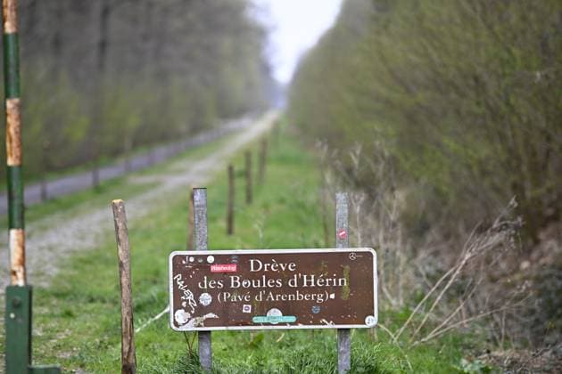 Illustration picture shows the Trouee d Arenberg - Tranchee de Wallers-Arenberg (Trench of Arenberg - Bos van Wallers-Arenberg) cobbled road, during the reconnaissance of the track ahead of this year s Paris-Roubaix cycling race, Sunday 06 April 2025, around Roubaix, France. The Paris-Roubaix cycling races will take place this weekend, with the women riding on Saturday and the men on Sunday. JASPERxJACOBS  x120454462x