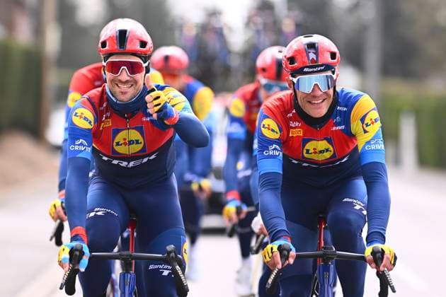 Paris-Roubaix 2025 Training Session ROUBAIX, FRANCE - APRIL 10 : Theuns Edward (BEL) of Lidl - Trek and Stuyven Jasper (BEL) of Lidl - Trek pictured during a training session prior the 122nd edition of ParisRoubaix an UCI World Tour cycling race for Men Elite with start in Compiegne and finish in Roubaix. on April 10, 2025 in Roubaix, France, 10 04 2025 ( Motordriver Guy De Vuyst - Roubaix France  Copyright: xGvgx