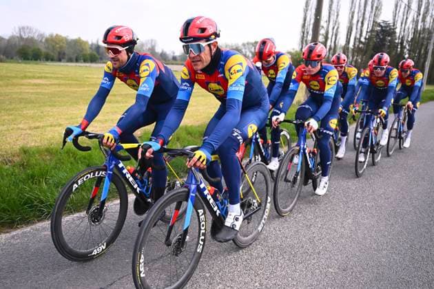 Paris-Roubaix 2025 Training Session ROUBAIX, FRANCE - APRIL 10 : Theuns Edward (BEL) of Lidl - Trek, Stuyven Jasper (BEL) of Lidl - Trek and teammates pictured during a training session prior the 122nd edition of ParisRoubaix an UCI World Tour cycling race for Men Elite with start in Compiegne and finish in Roubaix. on April 10, 2025 in Roubaix, France, 10 04 2025 ( Motordriver Guy De Vuyst - Roubaix France  Copyright: xGvgx