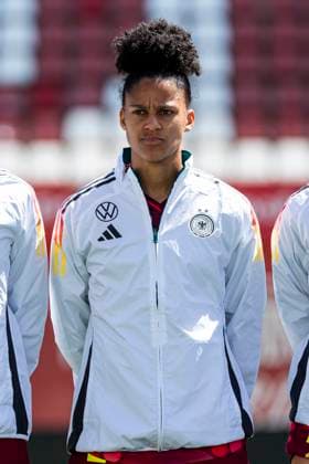 GERMANY vs NORWAY U23 Women MARTINEZ SHEKIERA, a West Ham United player in the Germany U23 Women s national team, Nationalteam during the match, GERMANY vs NORWAY U23 Women, Europa League Women s U23 final phase, Enrique Roca Stadium, Murcia, Region of Murcia, Spain, April 7, 2025. Murcia Estadium Enrique Roca Region of Murcia Espain Copyright: xPascuxMendezx
