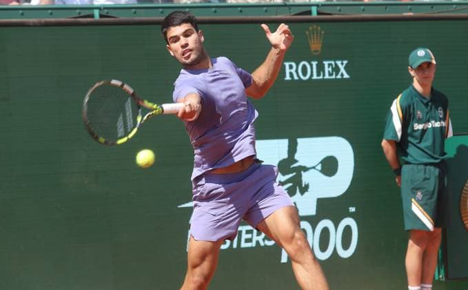 Rolex Master Monte-Carlo 2025 PHOTOPQR NICE MATIN Cyril Dodergny ; Roquebrune-cap-martin ; 10 04 2025 ; Rolex Master Monte-Carlo - Monte-Carlo Country Club - 1 8 de finale - L espagnol Carlos ALCARAZ Roquebrune-cap-martin France  Copyright: xPHOTOPQR NICExMATIN MAXPPPxCyrilxDodergnyx 20250410NIM3920 20250410NIM3920