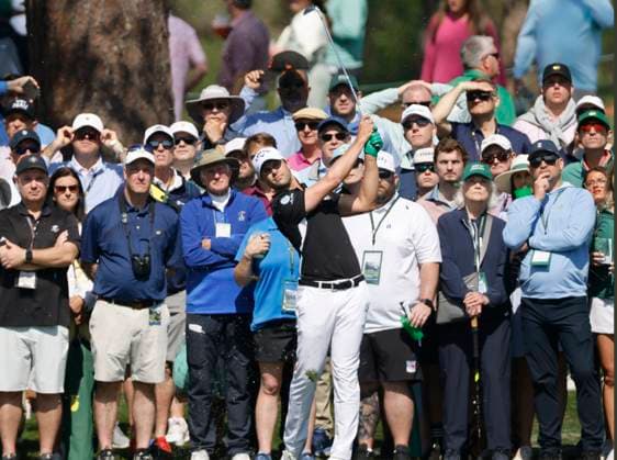 Thomas Detry of Belgium hits his approach shot on the second hole during the first round of the Masters golf tournament at Augusta National Golf Club in Augusta, Georgia on Thursday, April 10, 2025.  AUG20250410555 TANNENxMAURY