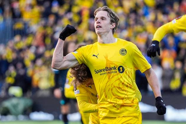 UEFA Europa League 24 25, quarterfinal, 1 match, Bodo Glimt Lazio Bodo 20250410 Bodo Glimts Ulrik Saltnes celebrates after scoring 1-0 during the first UEFA Europa League quarterfinal football match between Bodo Glimt and Lazio at Aspmyra Stadium in Bodo Photo Lise Aserud NTB Bodo Norge EDITORIAL USE ONLY RESTRICTED USE FOR BETTING COMPANIES  Copyright: xLisexAserudx xNTBx