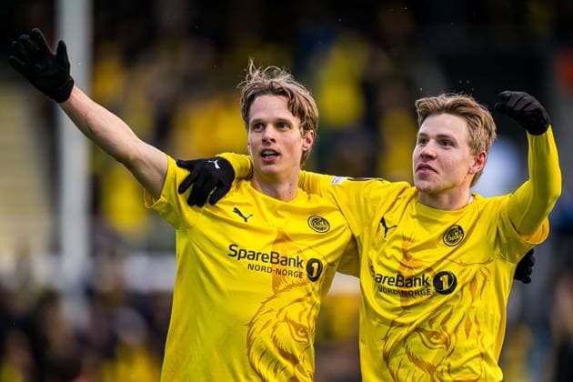 250410 Ulrik Saltnes of Bodo Glimt celebrates after scoring the 2 0 goal during the UEFA Europa League quarter final football match between Bodo Glimt and Lazio on April 10, 2025 in Bodo Photo Marius Simensen BILDBYRAN COP 238 bbeng bodo bodo glimt football fotball jubel kvartfinale lazio quarter final soccer uefa europa league  Copyright: MARIUSxSIMENSEN BB250410BB773