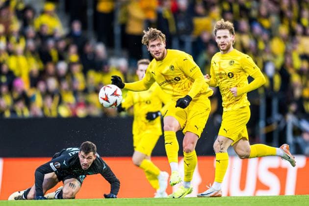 250410 Kasper Hogh of Bodo Glimt during the UEFA Europa League quarter final football match between Bodo Glimt and Lazio on April 10, 2025 in Bodo Photo Marius Simensen BILDBYRAN COP 238 bbeng bodo bodo glimt football fotball fotboll kvartfinale lazio quarter final soccer uefa europa league  Copyright: MARIUSxSIMENSEN BB250410BB958