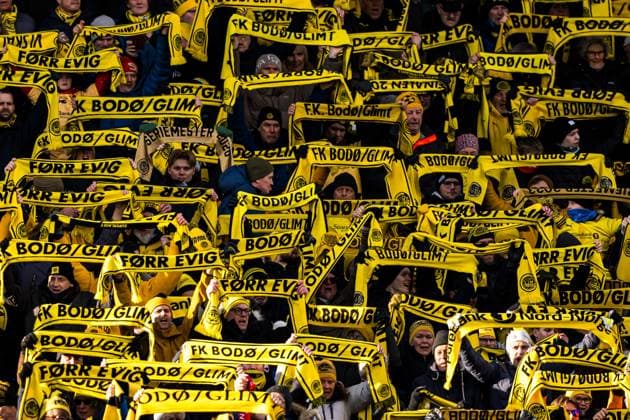 250410 Spectators in the stands ahead of the UEFA Europa League quarter final football match between Bodo Glimt and Lazio on April 10, 2025 in Bodo Photo Marius Simensen BILDBYRAN COP 238 bbeng bodo bodo glimt football fotball fotboll kvartfinale lazio quarter final soccer uefa europa league  Copyright: MARIUSxSIMENSEN BB250410ZN022