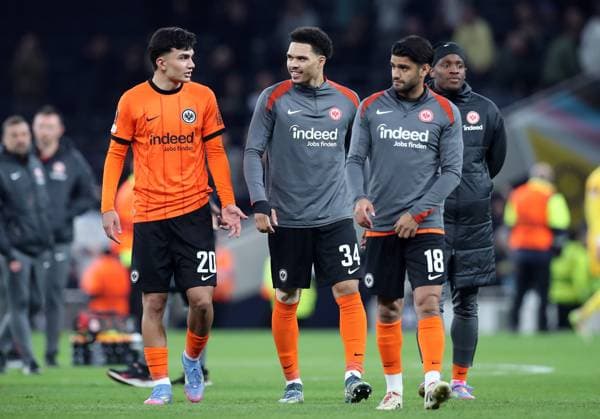 10 04 2025, xtgx, Football Europa League 1 4 Final, Tottenham Hotspur Eintracht Frankfurt v l Can Uzun Eintracht Frankfurt , Nnamdi Collins Eintracht Frankfurt , Mahmoud Dahoud Eintracht Frankfurt DFL DFB REGULATIONS PROHIBIT ANY USE OF PHOTOGRAPHS as IMAGE SEQUENCES and or QUASI VIDEO London