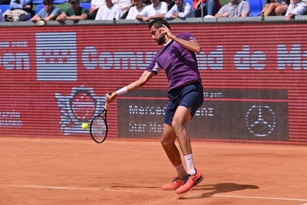 April 10, 2025, Madrid, Madrid, Spain: MARIN CILIC (CRO) playing the round of 8 match of the Grand Prix by Mercedes-Benz Open Comunidad de Madrid, at the Club de Campo Villa de Madrid on April 9, 2025. Madrid Spain - ZUMAc312 20250410_zsp_c312_024 Copyright: xOscarxManuelxSanchezx