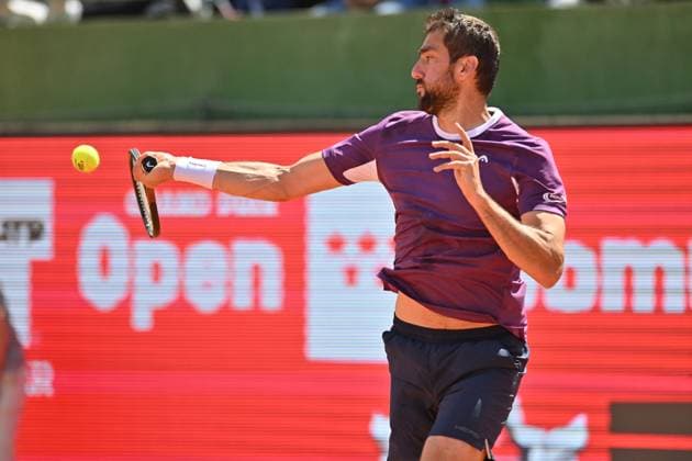 April 10, 2025, Madrid, Madrid, Spain: MARIN CILIC (CRO) playing the round of 8 match of the Grand Prix by Mercedes-Benz Open Comunidad de Madrid, at the Club de Campo Villa de Madrid on April 9, 2025. Madrid Spain - ZUMAc312 20250410_zsp_c312_035 Copyright: xOscarxManuelxSanchezx
