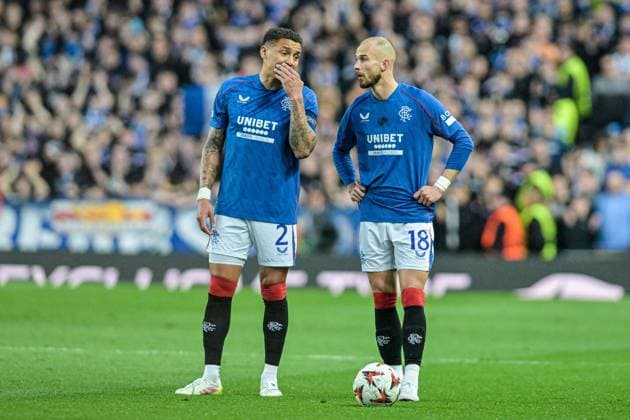 Rangers v Athletic Bilbao UEFA Europa League James Tavernier and Vaclav Cerny of Rangers stand over a free kick during the UEFA Europa League Quarter-final First Leg match at Ibrox Stadium, Glasgow UK Newspapers OUT Copyright: xJamiexJohnstonx FIL-21689-0131