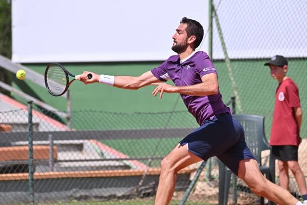 April 10, 2025, Madrid, Madrid, Spain: MARIN CILIC (CRO) playing the round of 8 match of the Grand Prix by Mercedes-Benz Open Comunidad de Madrid, at the Club de Campo Villa de Madrid on April 9, 2025. Madrid Spain - ZUMAc312 20250410_zsp_c312_050 Copyright: xOscarxManuelxSanchezx