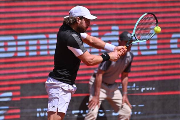April 10, 2025, Madrid, Madrid, Spain: MARCO TRUNGELLITI (ARG) playing the round of 8 match of the Grand Prix by Mercedes-Benz Open Comunidad de Madrid, at the Club de Campo Villa de Madrid on April 9, 2025. Madrid Spain - ZUMAc312 20250410_zsp_c312_053 Copyright: xOscarxManuelxSanchezx