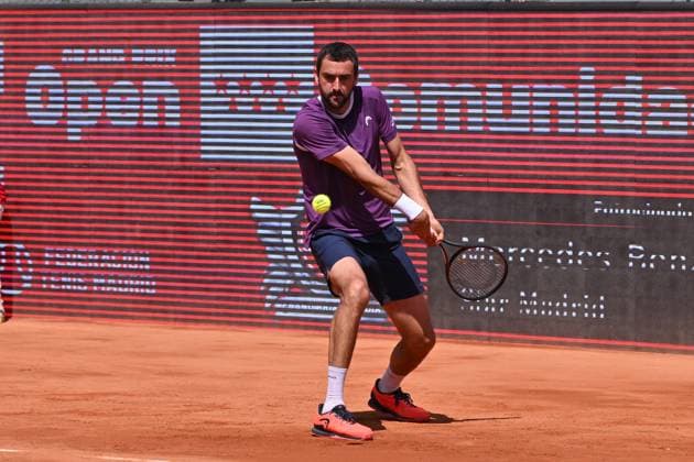 April 10, 2025, Madrid, Madrid, Spain: MARIN CILIC (CRO) playing the round of 8 match of the Grand Prix by Mercedes-Benz Open Comunidad de Madrid, at the Club de Campo Villa de Madrid on April 9, 2025. Madrid Spain - ZUMAc312 20250410_zsp_c312_094 Copyright: xOscarxManuelxSanchezx