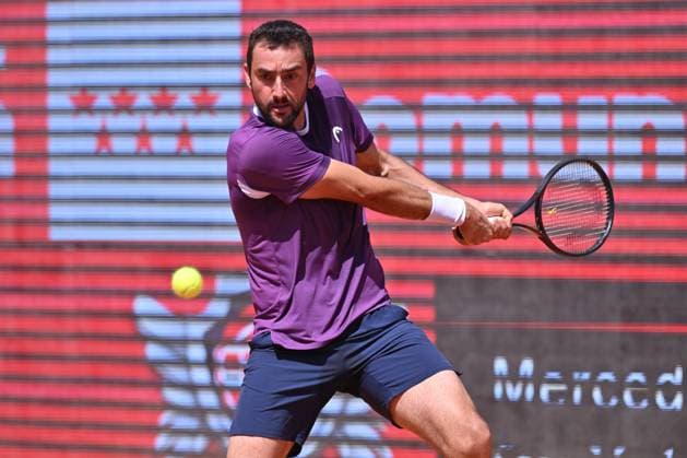 April 10, 2025, Madrid, Madrid, Spain: MARIN CILIC (CRO) playing the round of 8 match of the Grand Prix by Mercedes-Benz Open Comunidad de Madrid, at the Club de Campo Villa de Madrid on April 9, 2025. Madrid Spain - ZUMAc312 20250410_zsp_c312_039 Copyright: xOscarxManuelxSanchezx