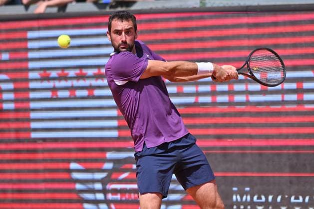 April 10, 2025, Madrid, Madrid, Spain: MARIN CILIC (CRO) playing the round of 8 match of the Grand Prix by Mercedes-Benz Open Comunidad de Madrid, at the Club de Campo Villa de Madrid on April 9, 2025. Madrid Spain - ZUMAc312 20250410_zsp_c312_040 Copyright: xOscarxManuelxSanchezx