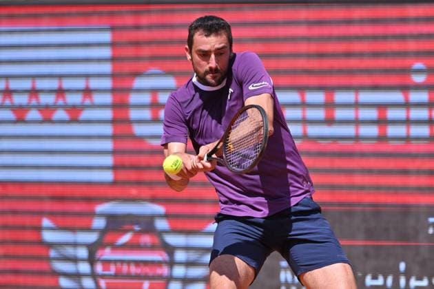April 10, 2025, Madrid, Madrid, Spain: MARIN CILIC (CRO) playing the round of 8 match of the Grand Prix by Mercedes-Benz Open Comunidad de Madrid, at the Club de Campo Villa de Madrid on April 9, 2025. Madrid Spain - ZUMAc312 20250410_zsp_c312_045 Copyright: xOscarxManuelxSanchezx