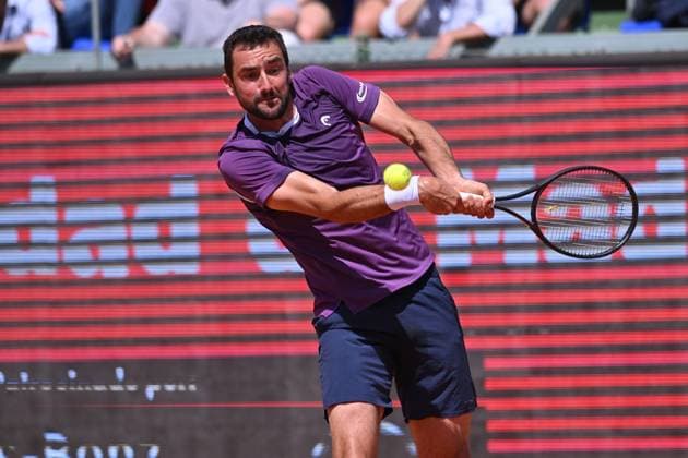 April 10, 2025, Madrid, Madrid, Spain: MARIN CILIC (CRO) playing the round of 8 match of the Grand Prix by Mercedes-Benz Open Comunidad de Madrid, at the Club de Campo Villa de Madrid on April 9, 2025. Madrid Spain - ZUMAc312 20250410_zsp_c312_052 Copyright: xOscarxManuelxSanchezx