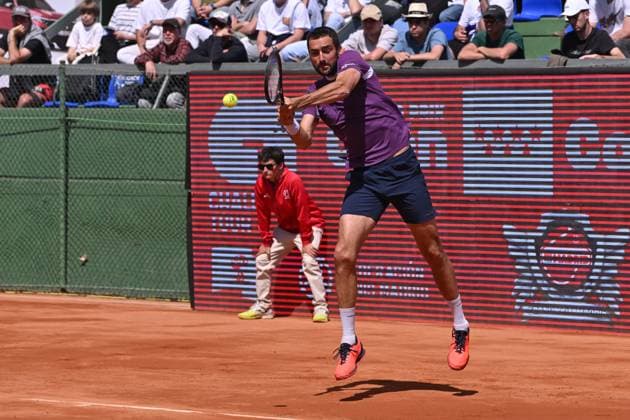 April 10, 2025, Madrid, Madrid, Spain: MARIN CILIC (CRO) playing the round of 8 match of the Grand Prix by Mercedes-Benz Open Comunidad de Madrid, at the Club de Campo Villa de Madrid on April 9, 2025. Madrid Spain - ZUMAc312 20250410_zsp_c312_088 Copyright: xOscarxManuelxSanchezx