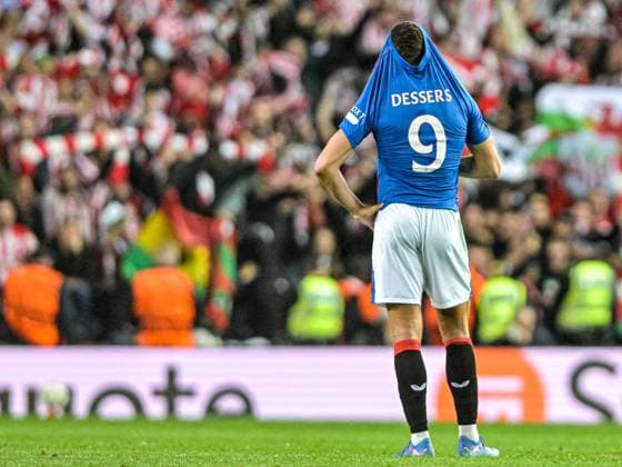 Rangers v Athletic Bilbao UEFA Europa League Cyriel Dessers of Rangers looks dejected during the UEFA Europa League Quarter-final First Leg match at Ibrox Stadium, Glasgow UK Newspapers OUT Copyright: xJamiexJohnstonx FIL-21689-0190