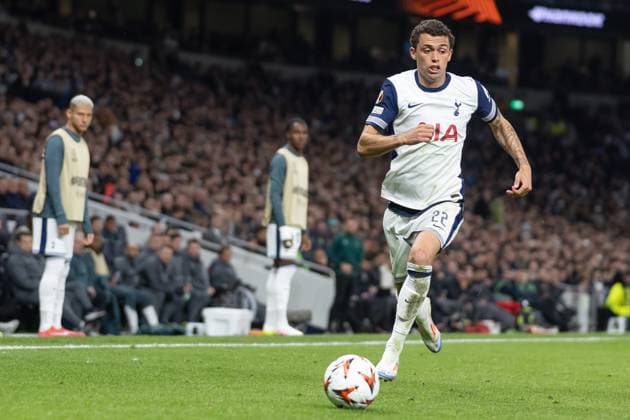 Tottenham Hotspur v Eintracht Frankfurt, UEFA Europa League, Quarter-Final, Leg 1 of 2, Football, The Tottenham Hotspur Stadium, London, UK - 10 Apr 2025 Brennan Johnson of Tottenham Hotspur in action London Tottenham Hotspur Stadium London GBR, UK NEWSPAPERS OUT Copyright: xEllixBirchx