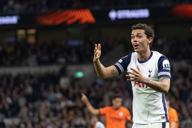 Tottenham Hotspur v Eintracht Frankfurt, UEFA Europa League, Quarter-Final, Leg 1 of 2, Football, The Tottenham Hotspur Stadium, London, UK - 10 Apr 2025 Brennan Johnson of Tottenham Hotspur reacts London Tottenham Hotspur Stadium London GBR, UK NEWSPAPERS OUT Copyright: xEllixBirchx