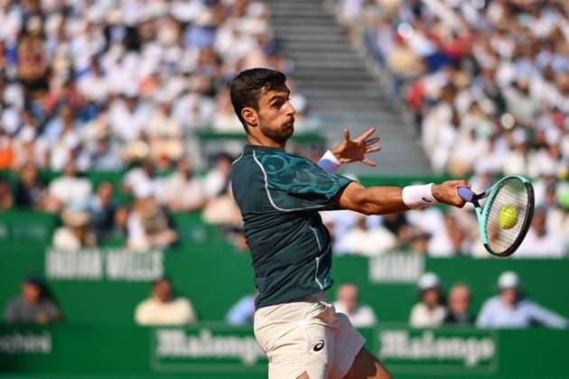 Monaco Rolex Masters - Monte Carlo Lorenzo Musetti (ITA) during his third round at the Monaco Tennis Rolex Masters in Monte Carlo, on April, 10, 2025. Photo by Corinne Dubreuil ABACAPRESS.COM Monaco Monaco  Copyright: xDubreuilxCorinne ABACAx