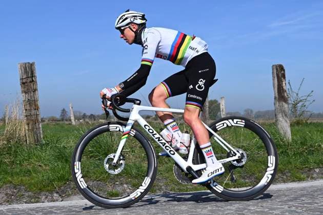Paris Roubaix 2025 Training Session Roubaix, France - April 11 : Pogacar Tadej (SLO) of UAE Team Emirates - XRG pictured during a training session prior to the 122nd edition of Paris Roubaix an UCI World Tour cycling race for Men Elite of 259,7 kms with start in Compiegne and finish at the Velodrome Andre-Petrieux in Roubaix on April 11, 2025 in Roubaix, France, 11 04 2025 ( Motordriver Guy De Vuyst - Roubaix France  Copyright: xVincentxKalutx