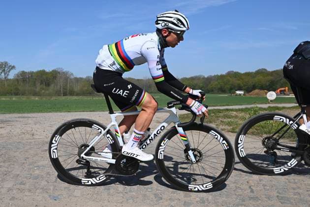 Paris Roubaix 2025 Training Session Roubaix, France - April 11 : Pogacar Tadej (SLO) of UAE Team Emirates - XRG and teammates pictured during a training session prior to the 122nd edition of Paris Roubaix an UCI World Tour cycling race for Men Elite of 259,7 kms with start in Compiegne and finish at the Velodrome Andre-Petrieux in Roubaix on April 11, 2025 in Roubaix, France, 11 04 2025 ( Motordriver Guy De Vuyst - Roubaix France  Copyright: xVincentxKalutx