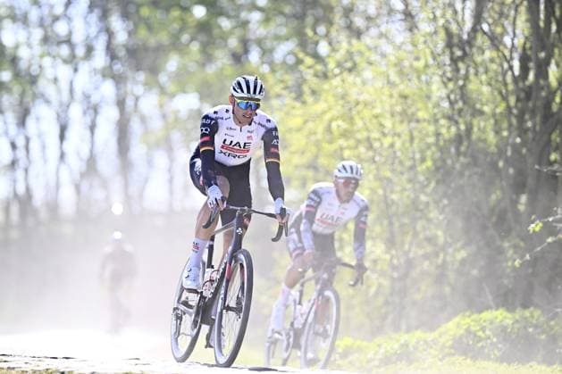 German Nils Politt of UAE Team Emirates pictured during the reconnaissance of the track of this year s one-day cycling race Paris-Roubaix, around Roubaix, France, Friday 11 April 2025. JASPERxJACOBS  x120539362x