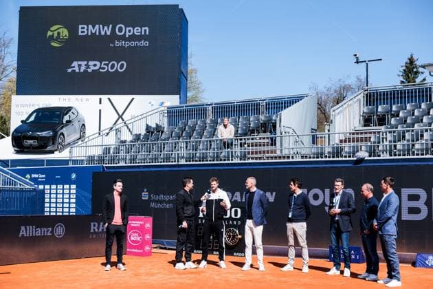 BMW Open Munich ATP 500 Opening Press Conference 11 04 2025 Yannick Hanfmann Germany , Christian Ach, Head of BMW Germany, Dr Fabian Tross, Chairman MTTC Iphitos, Patrik Kühnen, Tournament Director BMW Open by Bitpanda, Christian Okon, Organizer MMP Event, Mischa Zverev, Tournament Director Allianz Para Trophy during the Press Conference BMW Open by Bitpanda Munich ATP 500 Opening Press Conference, Munich, MTTC Iphitos on 11 04 2025 Copyright: xBEAUTIFULxSPORTS Wunderlx